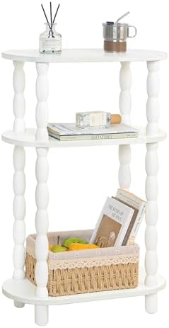 MaxSmeo Narrow Side Table, Small End Table with 3-Tier Open Shelf, White
