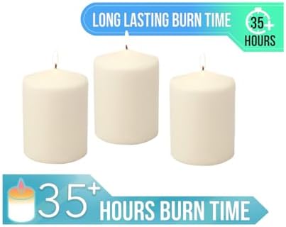 Stonebriar Unscented Pillar Candles – 35 Hour Burn Time, Long-Lasting Wax Candles for Weddings, Holidays, Home Décor & Special Events, Pack of 3, Ivory, 3" x 4"