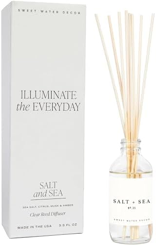 Sweet Water Decor Salt & Sea Reed Diffuser Set - Sea Salt Citrus & Musk Amber Scent Diffuser - Reed Diffusers for Home with Long Lasting Fragrance - Non-Toxic Oil Reed Diffuser - Made in the USA