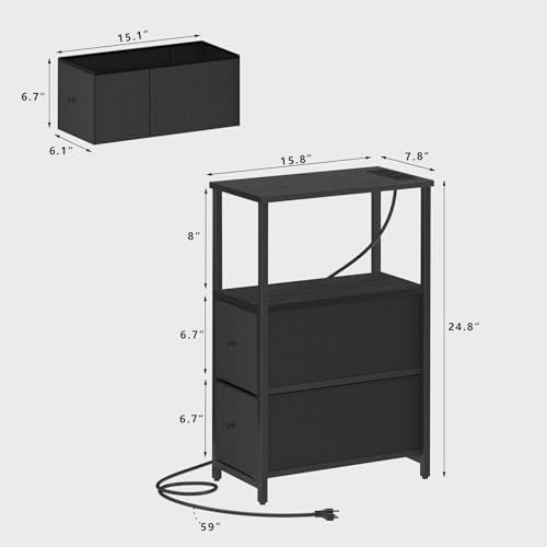 TUTOTAK Narrow End Table, Skinny Side Table with Charging Station