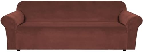 H.VERSAILTEX Stretch Velvet Sofa Covers Large Couch Covers Furniture Protector Soft with Non Slip Elastic Bottom, Feature Thick Comfy Rich Velour (Extra Large Sofa 98"-105", Burnt Brick)