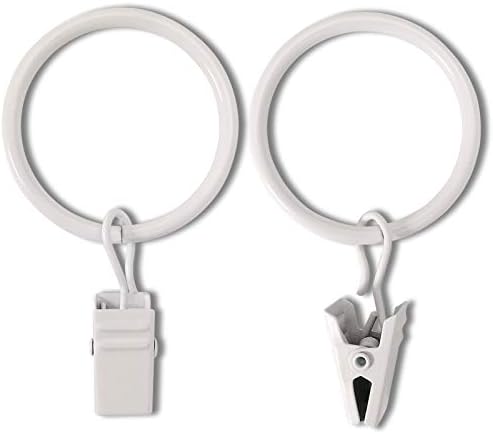 100 Pack Metal Curtain Rings with Clips, 1.26 in ID, White