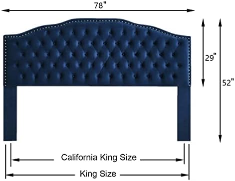 24KF Upholstered Button Tufted King Headboard with Nailhead Trim, Soft Velvet Fabric Headboard King/CA King - Navy