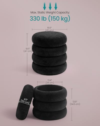 SONGMICS Round Ottoman with Storage, Vanity Stool, Plush Fabric