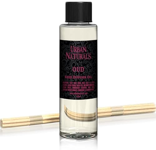 Urban Naturals Reed Diffuser Oil Refill, Oud Diffuser Oil with Raspberry, Warm Amber, Bergamot, 4 oz + Free Reed Sticks, Made in the USA