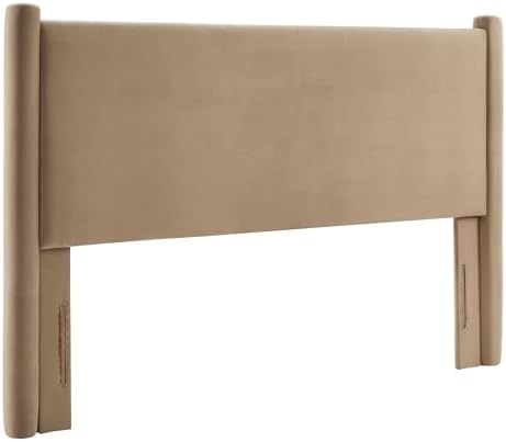 Modway Rael Full Upholstered Headboard with Pillars in Taupe – Velvet Headboard – Stain-Resistant Performance Velvet Headboard for Full Size Beds