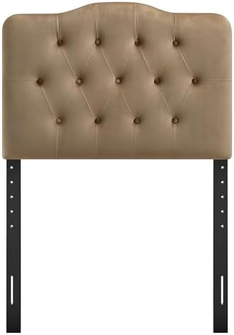 Modway Annabel Performance Velvet Adjustable Twin Headboard in Taupe - Stain-Resistant Padded Headboard Only with Diamond Button Tufting and 7 Height-Adjustable Positions