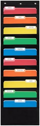10 Pocket File Folder Pocket Chart, Black, 14" Wide x 47" Tall