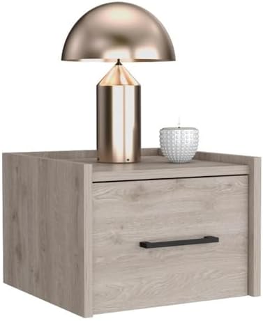 DEPOT E-SHOP 59" Yorktown Floating Nightstand, Space-Saving Design with Handy Drawer and Surface, Light Gray – Bedside Nightstand with Storage for Bedroom Beside Tables & Small Spaces