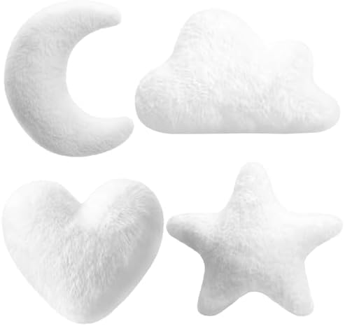 Novabright 4 Pcs Moon Star Cloud Heart Plush Pillow, White 15.7 Inch
