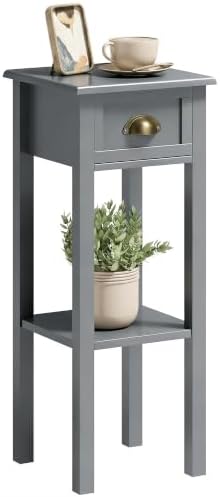 HOMCOM Narrow End Table with Drawer and Bottom Shelf Set of 1 Gray