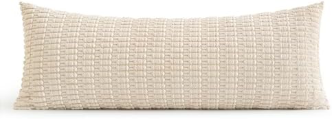MIULEE Lumbar Corduroy Throw Pillow Cover for Bed 14x36 Cream White