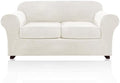 PrinceDeco Velvet Couch Cover Loveseat Covers for 2 Cushion Couch 3 Piece Sofa Covers for Dogs Washable Loveseat Covers Width Up to 72 Inch No Slip Stretch Sofa Slipcover(Medium, Porcelain)