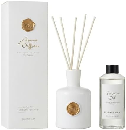 Gardenia Reed Diffuser Set for Home, Natural Essential Oil Fragrance