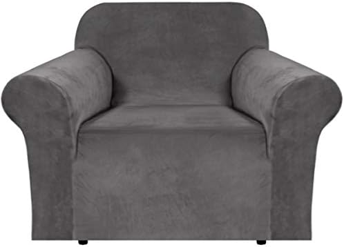 H.VERSAILTEX Stretch Velvet Armchair Cover Couch Covers 1 Cushion Chair Slipcover for Living Room Furniture Cover Crafted from Thick Comfy Rich Velour (Chair 31"-49", Gray)