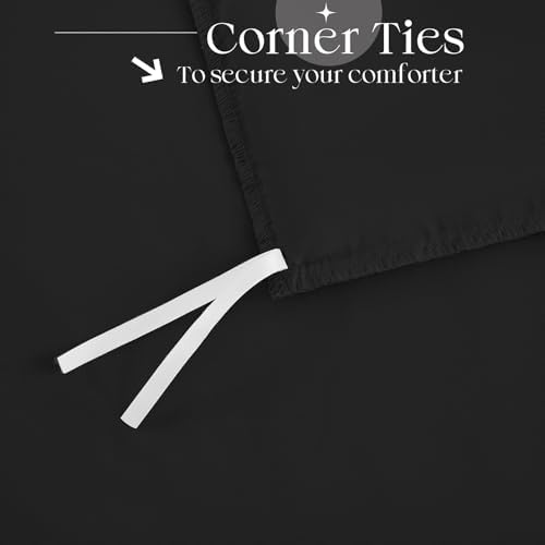 Horbaunal 5 Pcs Black Ruffle Duvet Cover Queen Size Soft Microfiber Shabby Chic Ruffled Duvet Cover Set, Vintage French Country Ruffle Bedding Set with Zipper Closure & Corner Ties, 90" x 90"