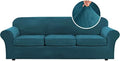 H.VERSAILTEX Velvet 4 Piece High Stretch Sofa Slipcover Cover Furniture Protector Form Fit Luxury Thick Velvet Extra Large Sofa Cover for 3 Cushion Couch Width Up to 105 Inch (XL Sofa, Deep Teal)