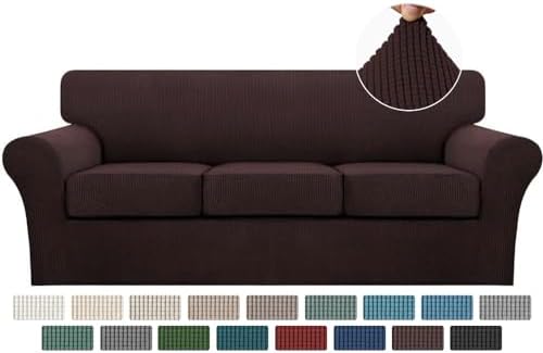 Turquoize 4 Piece Sofa Covers For 3 Cushion Couch Sofa Slipcover Soft Couch Cover For Dogs-Washable Sofa Furniture Covers With 3 Individual Cushion Covers Thick Jacquard Fabric (3 Cushion Sofa, Brown)