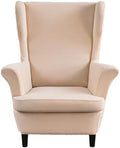 Wingback Chair Slipcover 2 Piece Stretch Armchair Cover Furniture Protector Washable Spandex Wing Beige Chair Covers for Living Room