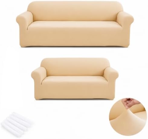 2Pcs Sofa Cover Stretch Soft with Non-Slip Foam and Elastic Bottom