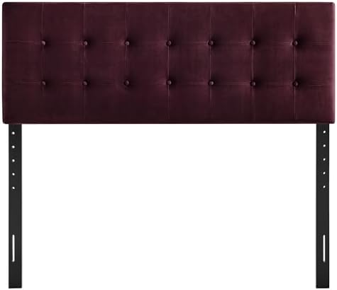 Modway Emily King Size Performance Velvet Headboard in Mulberry - Stain-Resistant Velvet Upholstery with Button Tufting and 7 Adjustable Height Positions