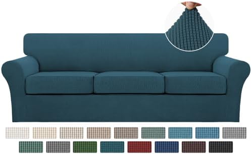 Turquoize 4 Piece Sofa Covers for 3 Cushion Couch Sofa Slipcover Soft Couch Cover for Dogs-Washable Sofa Furniture Covers with 3 Individual Large Cushion Covers Jacquard Fabric(XL Sofa,Deep Teal)