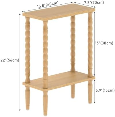 TUTOTAK Narrow Side Table with Solid Wood Legs, 2-Tier Small End Table