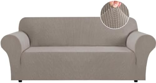 Flamingo P High Stretch Sofa Slipcover Non Slip Couch Cover for 3 Cushion Couch Washable Pet Furniture Protector Covers with Elastic Bottom, Thick Jacquard Fabric (Large, Taupe)