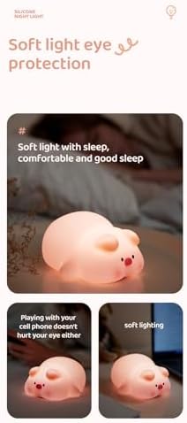 ATSUI Pig Night Light for Kids, Food Grade Silicone, Rechargeable, Tap Fun Kawaii Lamp for Kids Room, Adjustable Brightness, Cute Stuff for Boys Girls, Cute Gifts for Baby Children