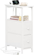 Somdot Narrow End Table with Charging Station, Side Table, 2 Drawers