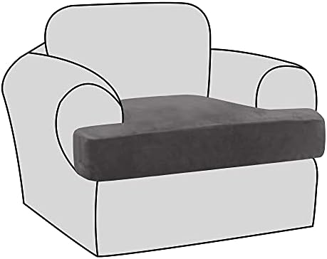 H.VERSAILTEX Stretch Velvet T Cushion Chair Covers for Living Room Armchair Sofa Cover Couch Cover Slipcover T Cushion Seat Cover Stay with Elastic Bands(Armchair,Grey)