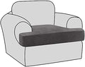 H.VERSAILTEX Stretch Velvet T Cushion Chair Covers for Living Room Armchair Sofa Cover Couch Cover Slipcover T Cushion Seat Cover Stay with Elastic Bands(Armchair,Grey)