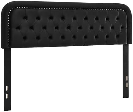 Tufted Upholstered Full Size Headboard only - Button Solid Wood HeadBoards with Adjustable Height - Modern Velvet Padded Bed Headboard - Easy Assembly - Nailhead, Black