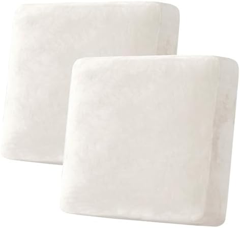H.VERSAILTEX Velvet Stretch Couch Cushion Cover Plush Cushion Slipcover for Chair Loveseat Sofa Cushion Furniture Protector Seat Cushion Sofa Cover (2 Piece Large Sofa Cushion Covers, Porcelain White)