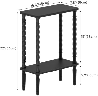 TUTOTAK Narrow Side Table with Solid Wood Legs, 2-Tier Small End Table