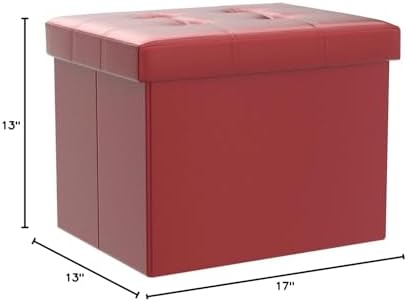 Bsketa Storage Ottoman Bench,17 Inch Folding Leather Foot Rest Stool,Red