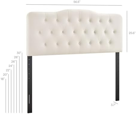 Modway Annabel Performance Velvet Adjustable Full Headboard in Alabaster - Stain-Resistant Padded Headboard Only with Diamond Button Tufting and 7 Height-Adjustable Positions