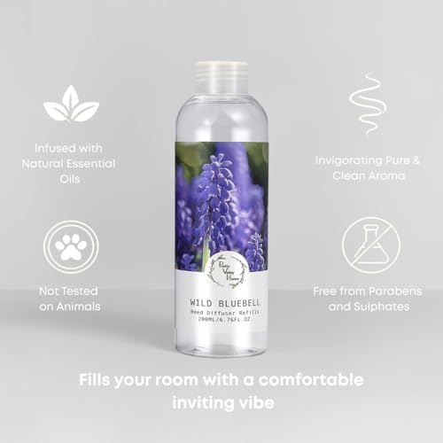 Reed Diffuser Oil Refill Wild Bluebell, Floral Diffuser Refill Home Fragrance for Bathroom Shelf Decor 200ml