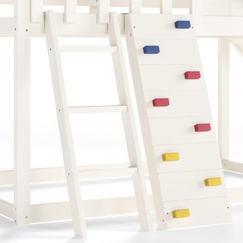 Twin Size House Bunk Bed with Convertible Slide & Ladder, Beige