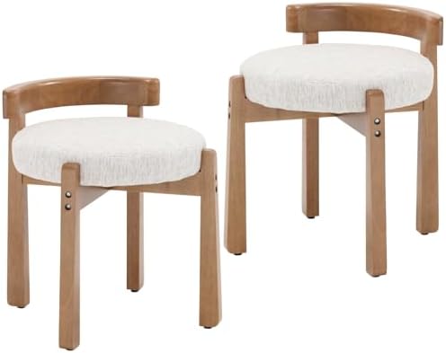 Ya-Home Modern Vanity Chair Upholstered Small Ottoman Footstool, Make Up Stool Chenille Fabric with Wooden Frame for Living Room Bedrooms, 2PCS, Cream