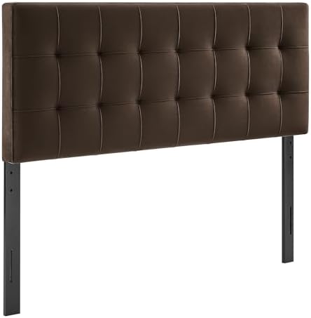 Modway Lily Performance Velvet Queen Size Headboard with Biscuit Tufting in Chocolate Brown - Stain-Resistant Upholstery with Padded Design and 5 Height-Adjustable Mounts