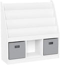 RiverRidge Kids Bookrack with Three Cubbies and 2 Gray Bins
