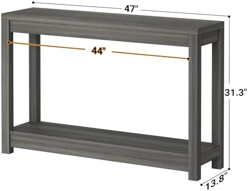 Besiost 47" Farmhouse Wood Entryway Table Narrow Console Table with Storage Behind Couch Sofa Table with Shelves Entry Way Table with Open Storage, Easy Assembly, Grey Walnut
