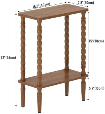 TUTOTAK Narrow Side Table with Solid Wood Legs, 2-Tier Small End Table