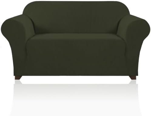 PrinceDeco Stretch Sofa Slipcover 1 Piece Sofa Cover for 2 Cushion Couch Furniture Protector/Cover Couch with Elastic Bottom Soft and Durable Sofa Cover Pet Protector (Loveseat, Olive)