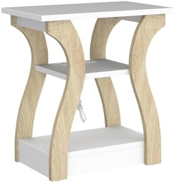 FROMJBEST End Tables Living Room Set of 2 with Charging Station, White&Oak