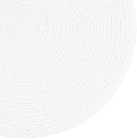 SHACOS Round Braided Placemats Set of 6 Round Table Mats for Dining Table 15 inch Washable Cotton Polyester Place Mat (White, 6)