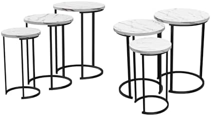 Lavish Home Round Nesting Tables Set of 6, Faux Marble Tabletop, White