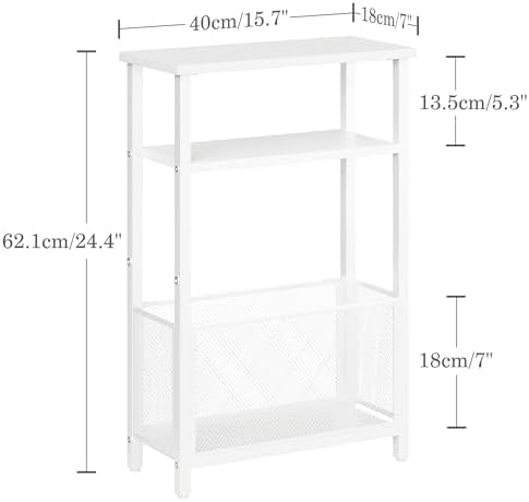 MMEOLUOOK Narrow Side Table with Storage Basket Skinny End Tables for Smalls Spaces 3 Tier Sofa Table Small Nightstand Slim Bedside Table for Living Room Bedroom White MLBZ22W