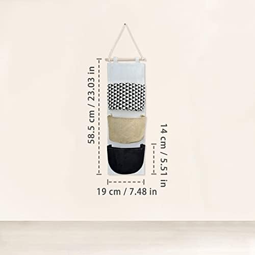 FuninCrea Hanging Storage Bag, 3-Layer Practical Wall Hanging Storage Bag, Cotton Linen Waterproof Fabric Door Hanging Pocket Organizer, Wall Hanging Finishing Bag Sundry Bag for Home (stripe)